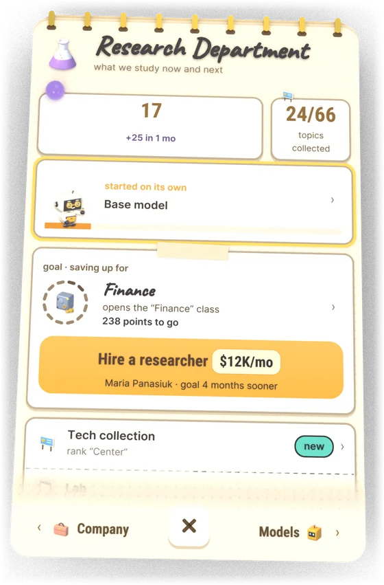 Halaman Departemen Riset di AI Inc: Tycoon